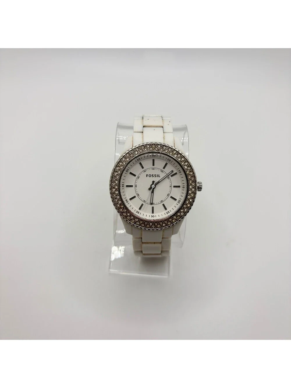 Fossil ES-2444 Women’s Bracelet Wristwatch Crystal Bezel Working New Battery